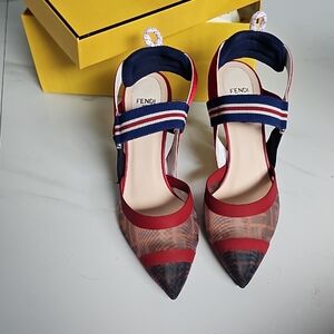 Fendi Red and Blue Striped Heels